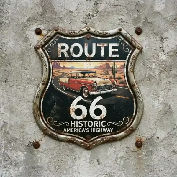 Metalen Schild Route 66 Historic 32x32 cm