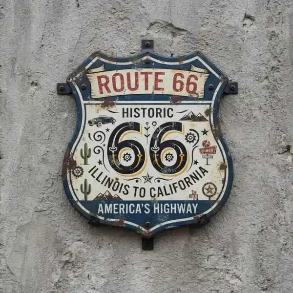 Metalen Wandbord Route 66 Historic Shield 32x32 cm