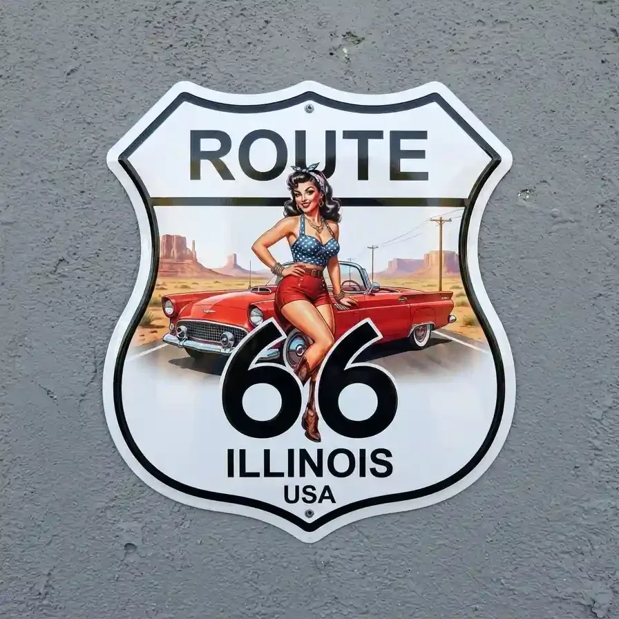 Metalenschild Route 66 Pin-up Illinois 32x32 cm