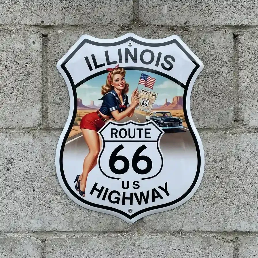 Metalen Schild Bord Route 66 Illinois Pin-up 32x32 cm