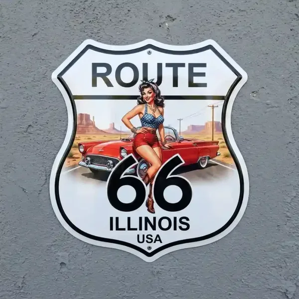 Metalenschild Route 66 Pin-up Illinois 32x32 cm