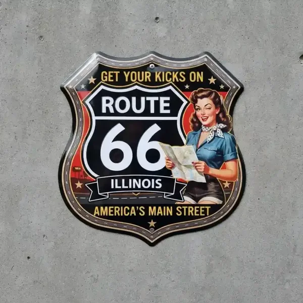 Metalen Schild Route 66 Illinois Pin-up 32x32 cm