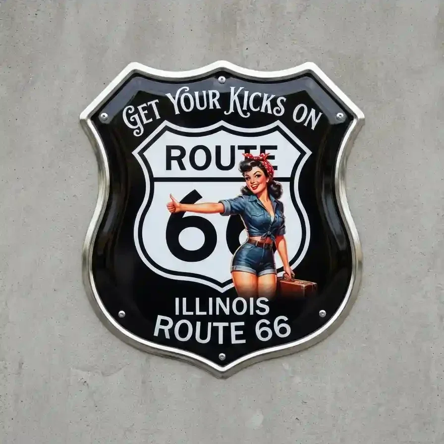 Metalen Schild Route 66 Pin-up Illinois 32x32 cm