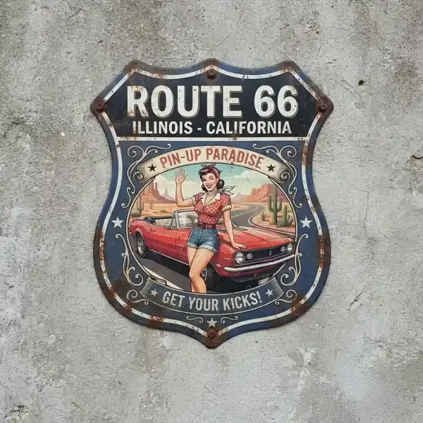 Metalen Schild Route 66 Pin-Up Paradise 32x32 cm