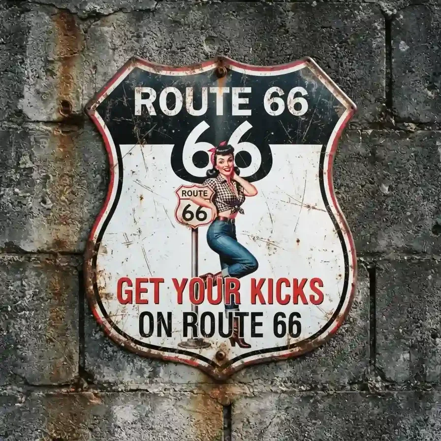 Metalen Schild Route 66 Pin-up 32x32 cm