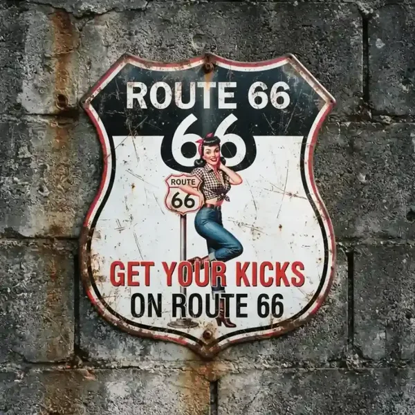 Metalen Schild Route 66 Pin-up 32x32 cm