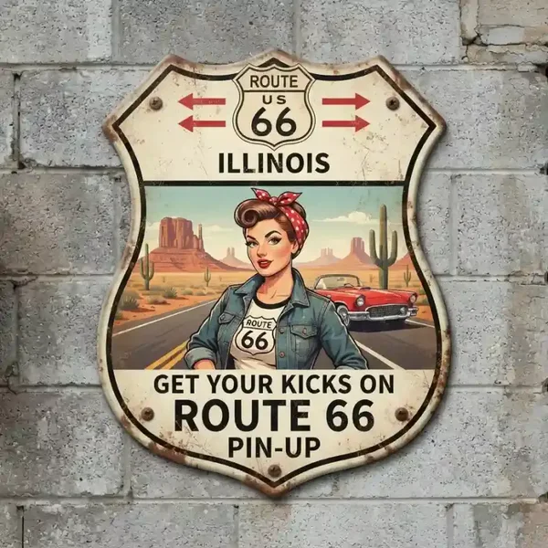 Metalen Schild Route 66 Pin-Up Illinois 32x32 cm