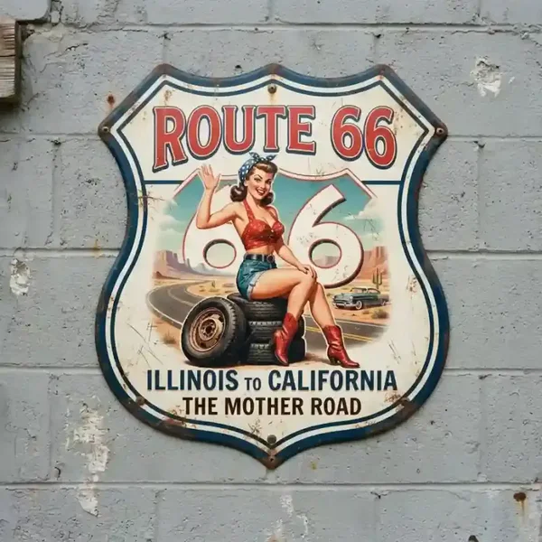 Metalen Schild Route 66 Pin-up The Mother Road 32x32 cm