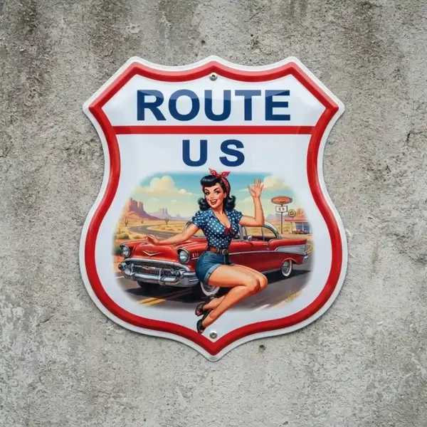 Metal Schild Route US Pin-up Auto 32x32 cm