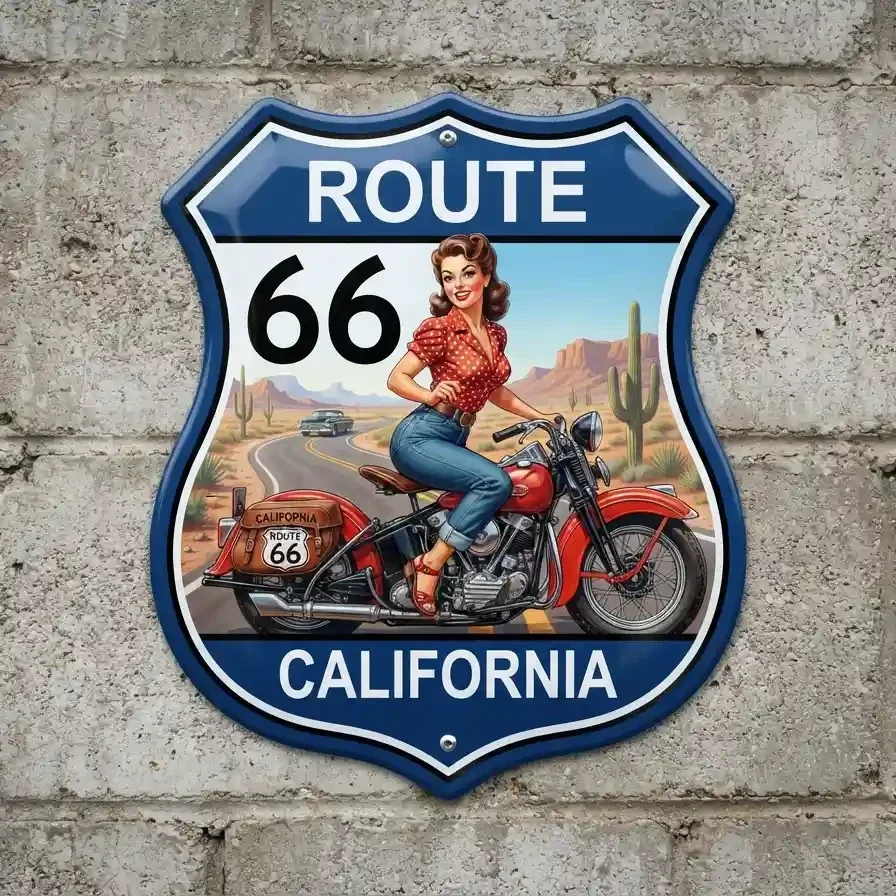 Metalen Schild Route 66 Pin-up California 32x32 cm