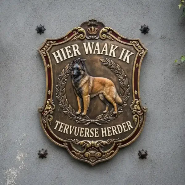Metalen Schild Tervuurse Herder - Hier Waak Ik (32x32 cm)
