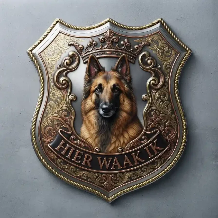 Schild Tervuurse Herder "Hier Waak Ik" 32x32 cm