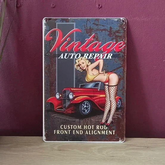Metalen Vintage Reclamebord - Hot Rod & Pin-up (20x30 cm)