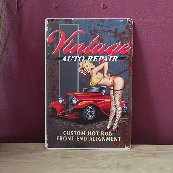 Metalen Vintage Reclamebord - Hot Rod & Pin-up (20x30 cm)