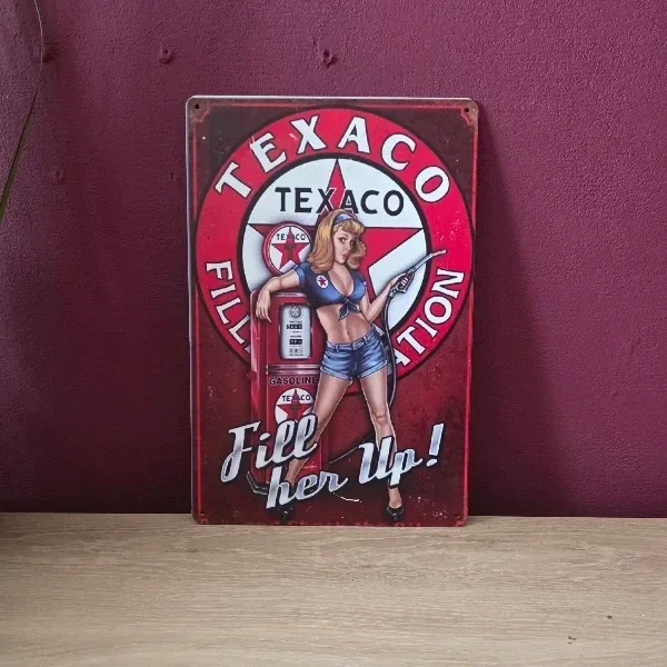 Metalen Vintage Texaco Bord - Pin-Up Fill Her Up (20x30 cm)