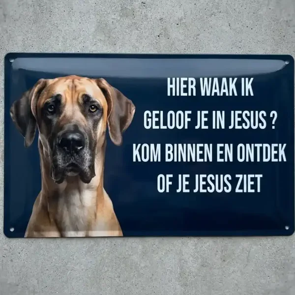 Metalen Waakbord Duitse Dog - Hier waak ik