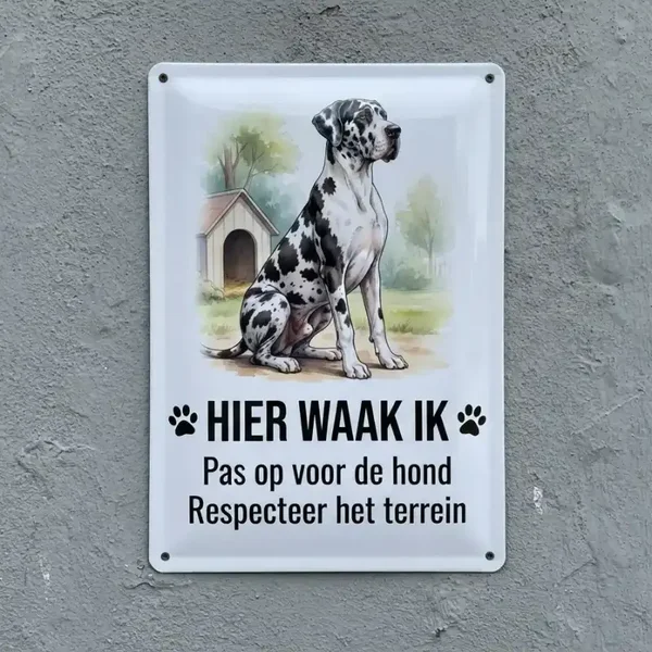 Metalen Waakbord Duitse Dog - Hier Waak Ik