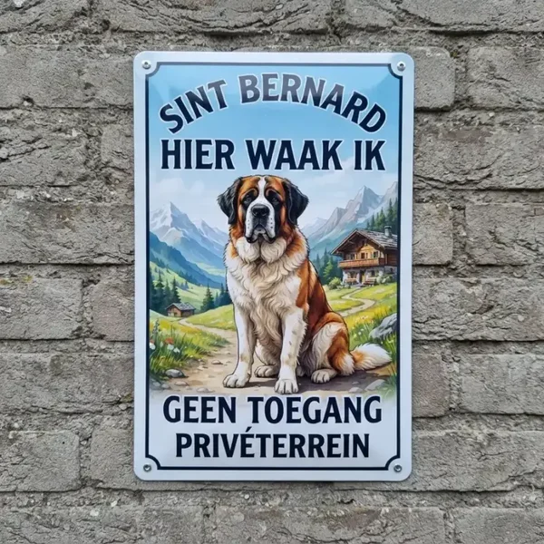 Metalen Waakbord Sint Bernard - Hier Waak Ik