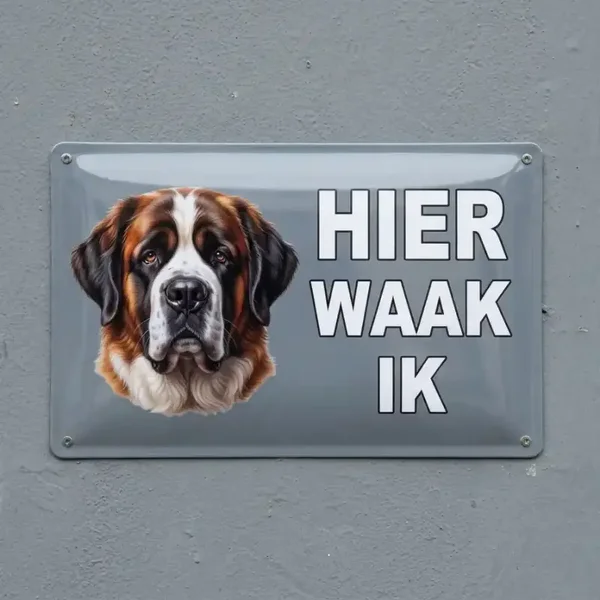 Metaal Bord Sint Bernard - Hier Waak Ik