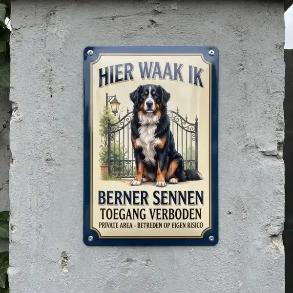 Metalen Waarschuwingsbord Berner Sennen - Hier Waak Ik