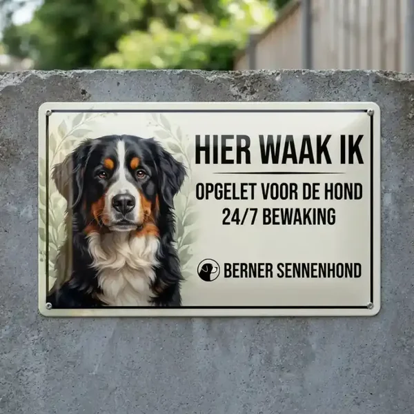 Metalen Waarschuwingsbord Berner Sennen - Hier waak ik