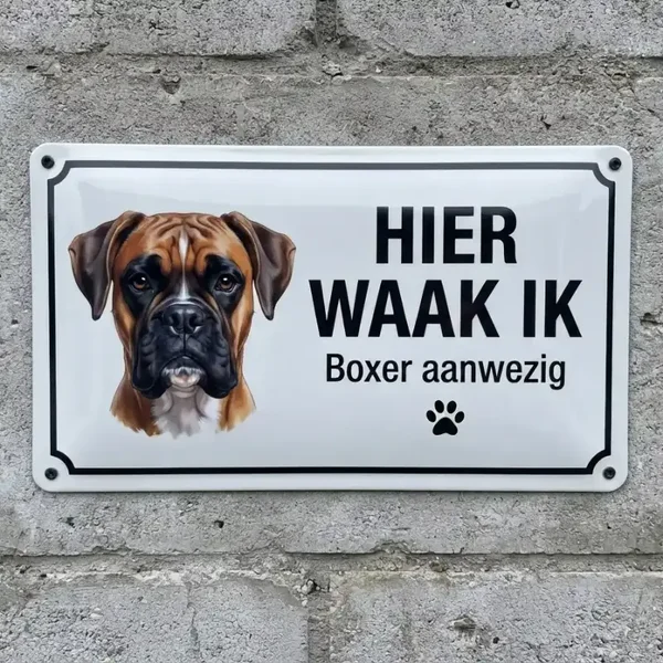 Metalen Waarschuwingsbord Boxer - Hier waak ik