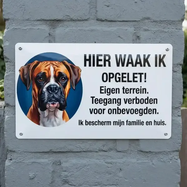 Metalen Waarschuwingsbord Boxer - Hier Waak Ik