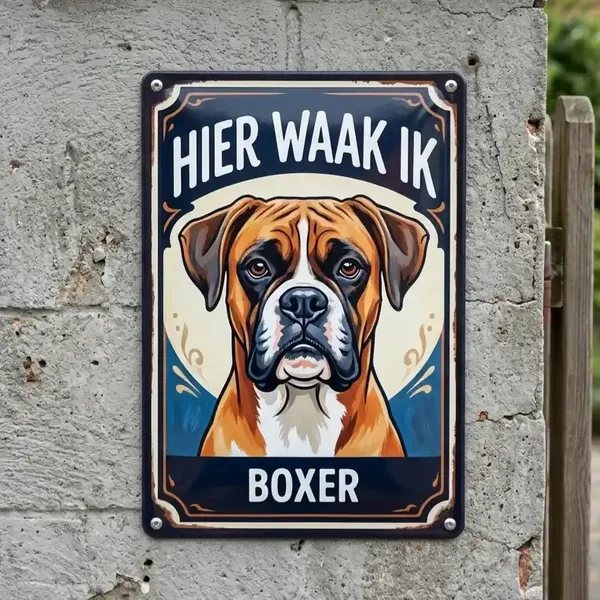 Metalen waarschuwingsbord - Boxer - HIER WAAK IK