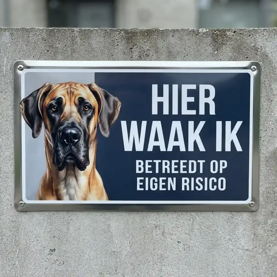 Metalen Waarschuwingsbord Deense Dog - Hier Waak Ik