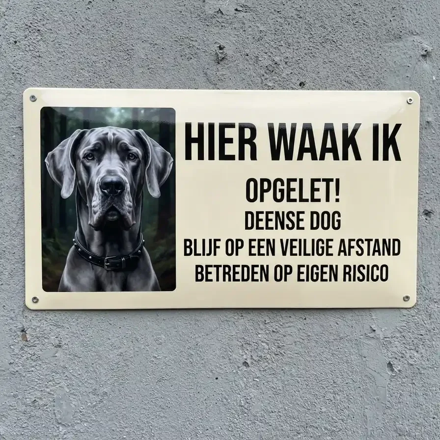 Metalen Waarschuwingsbord Deense Dog - Hier Waak Ik