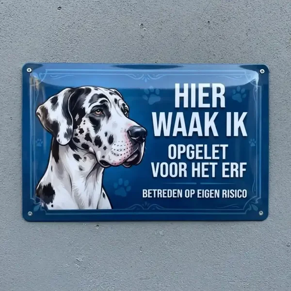 Metalen Waarschuwingsbord Deense Dog - Hier Waak Ik