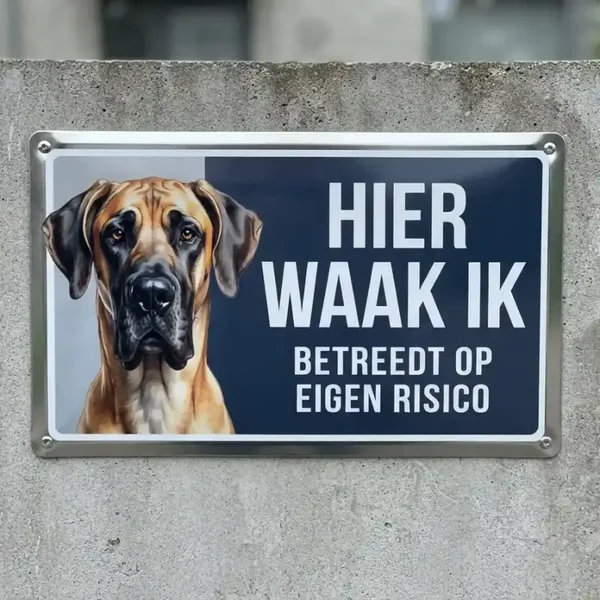Metalen Waarschuwingsbord Deense Dog - Hier Waak Ik