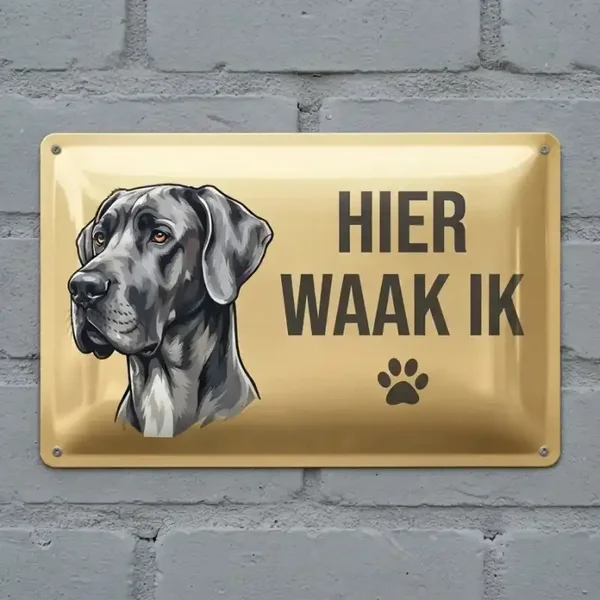 Metalen Waarschuwingsbord Deense Dog - Hier Waak Ik