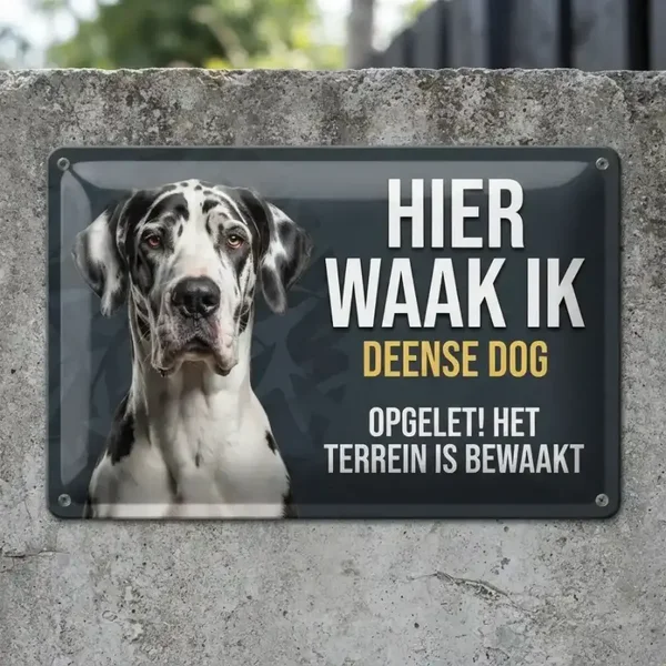 Metalen Waarschuwingsbord Deense Dog - Hier Waak Ik