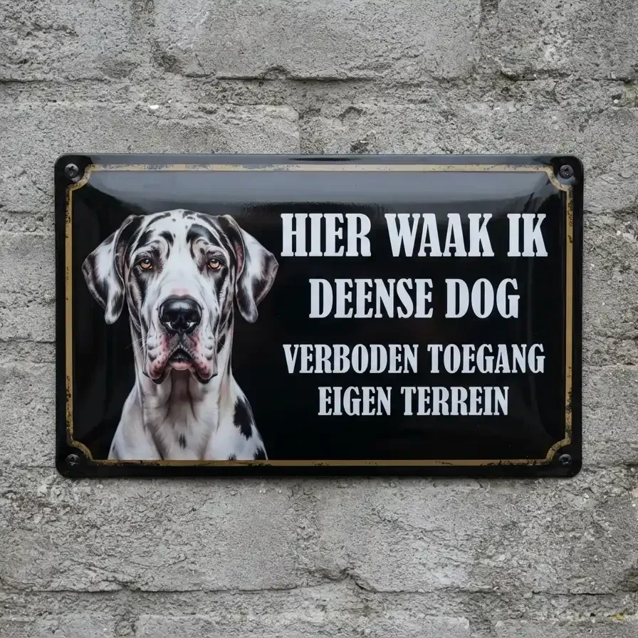 Metalen Waarschuwingsbord Deense Dog - Hier Waak Ik