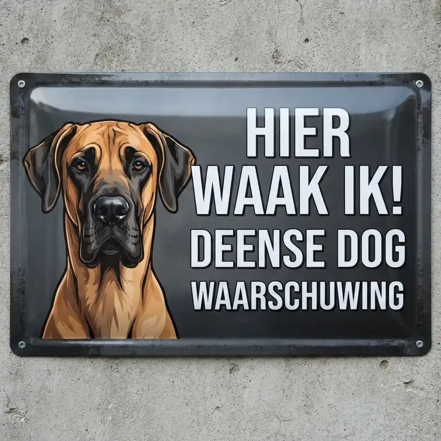 Metalen Waarschuwingsbord Deense Dog - Hier Waak Ik