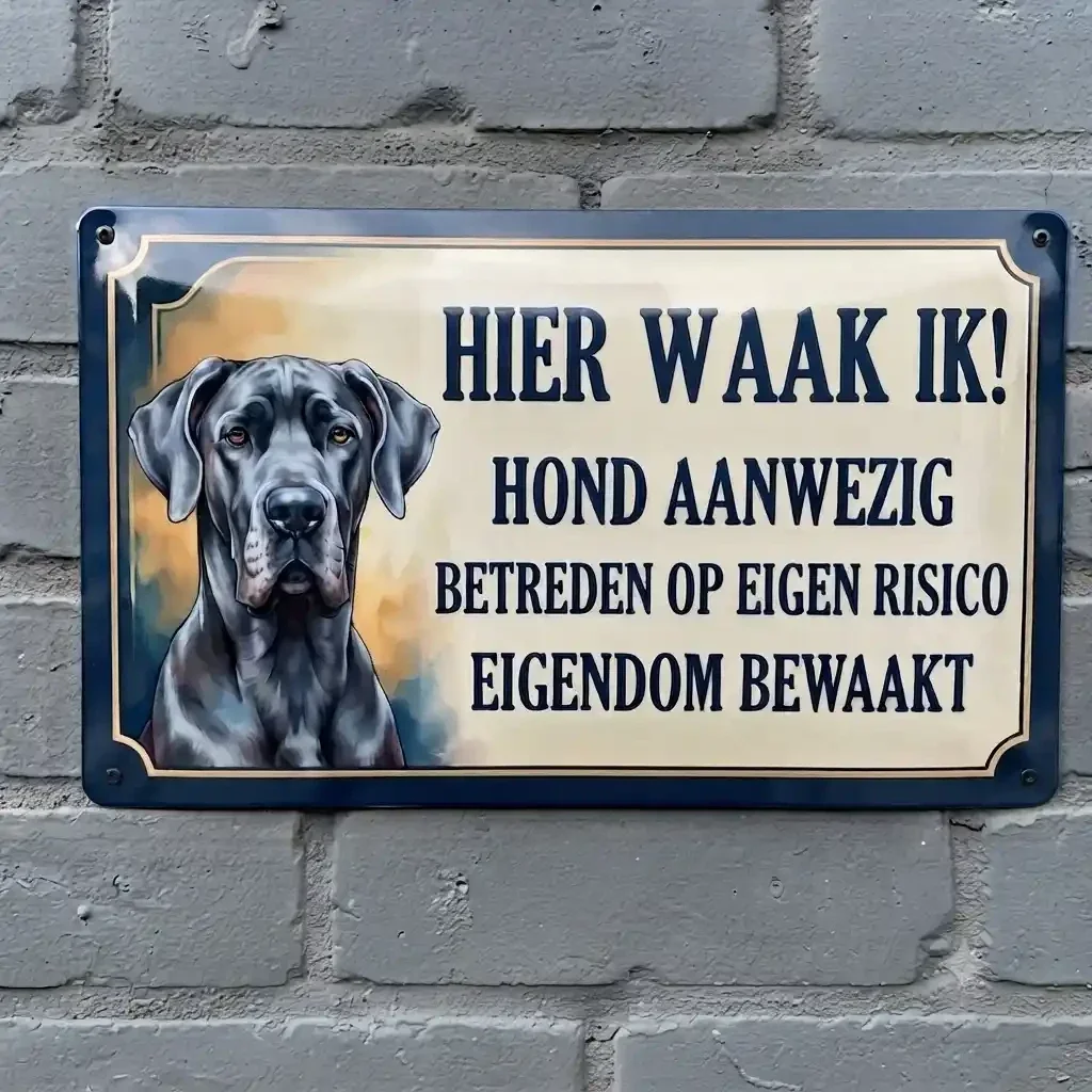 Metalentekstbord Deense Dog - Hier waak ik