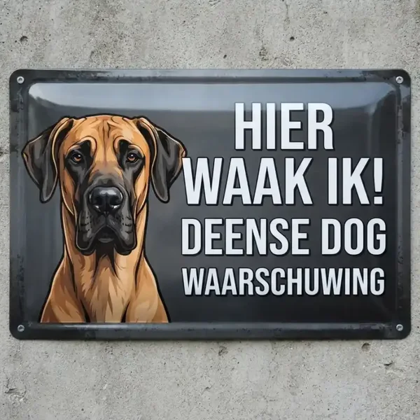 Metalen Waarschuwingsbord Deense Dog - Hier Waak Ik