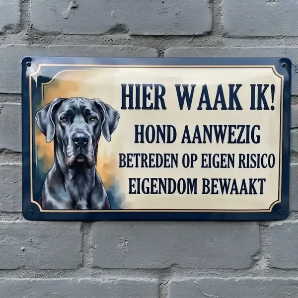 Metalentekstbord Deense Dog - Hier waak ik