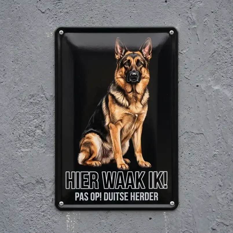 Metalen Waarschuwingsbord Duitse Herder - Hier Waak Ik