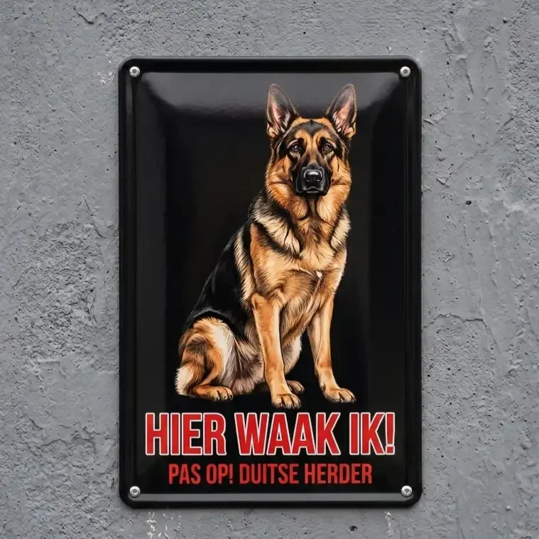 Metalen Bord - Hier Waak Ik - Duitse Herder