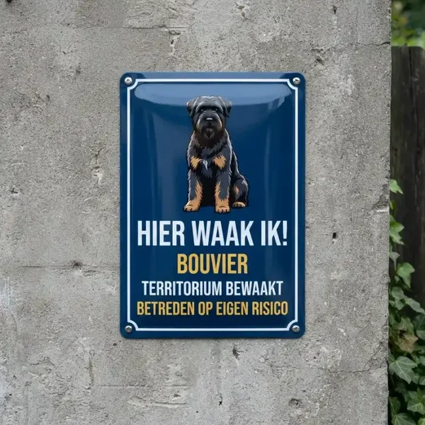 Metalen Waarschuwingsbord Bouvier - Hier Waak Ik