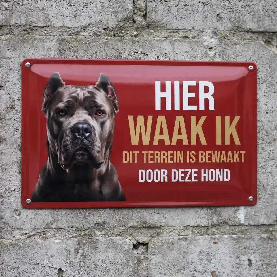 Metalen Waarschuwingsbord Hier Waak Ik Cane Corso
