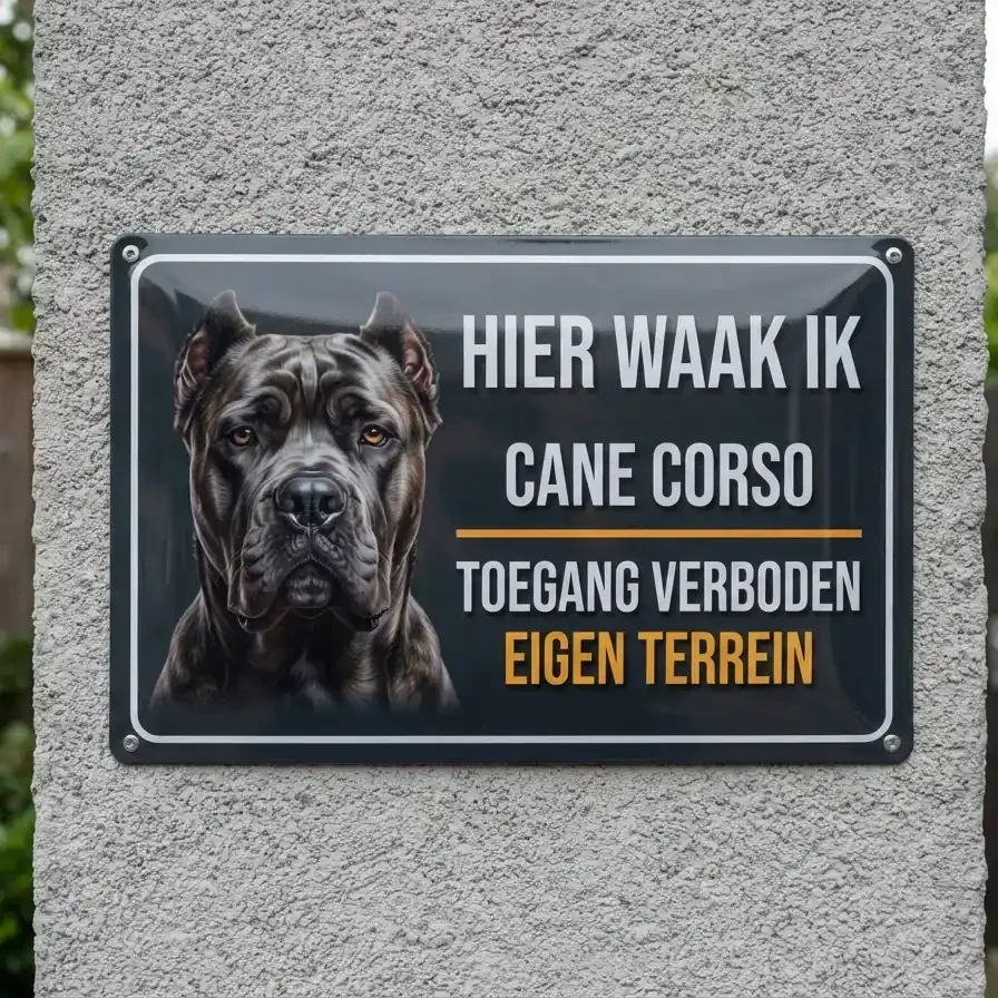 Metalen waarschuwingsbord Hier waak ik Cane Corso