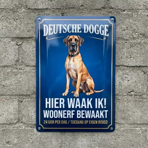 Metalen waarschuwingsbord Duitse Dog - Hier waak ik