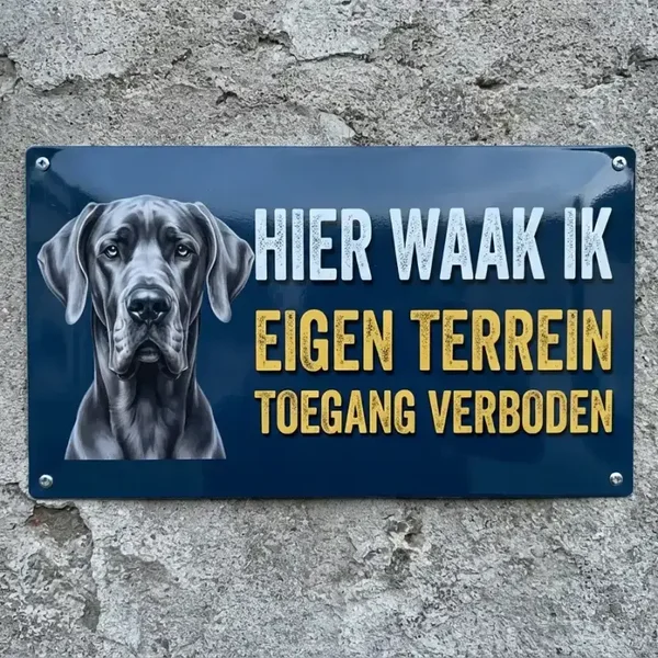 Metalen Waarschuwingsbord Hier Waak Ik Duitse Dog
