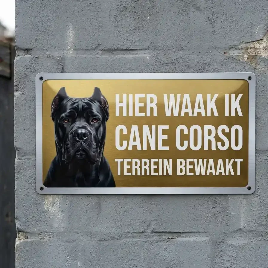 Metalen Waarschuwingsbord Hier Waak Ik Cane Corso