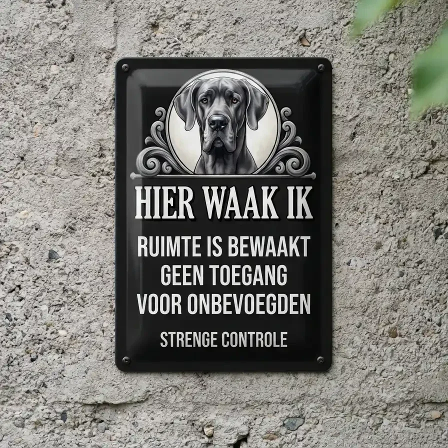 Metalen Waarschuwingsbord Deense Dog - Hier Waak Ik