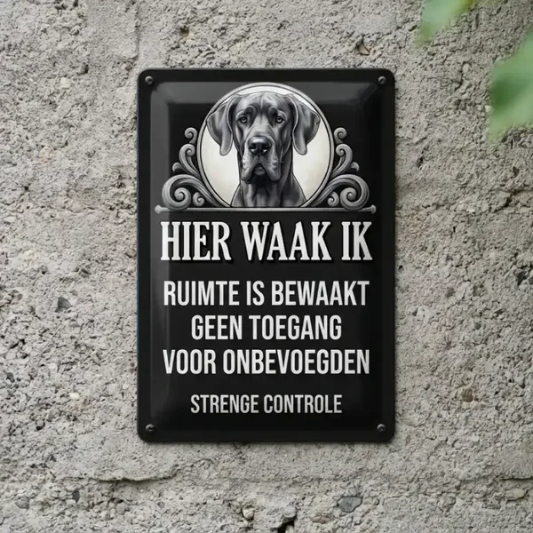 Metalen Waarschuwingsbord Deense Dog - Hier Waak Ik