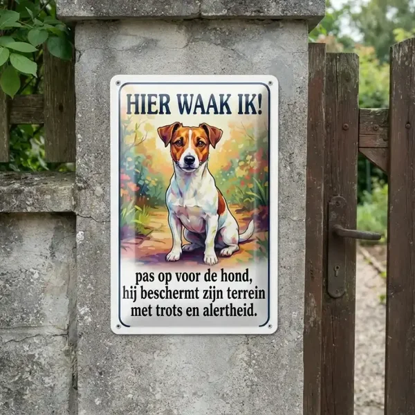 ​Metalen Waarschuwingsbord Hier Waak Ik Jack Russell